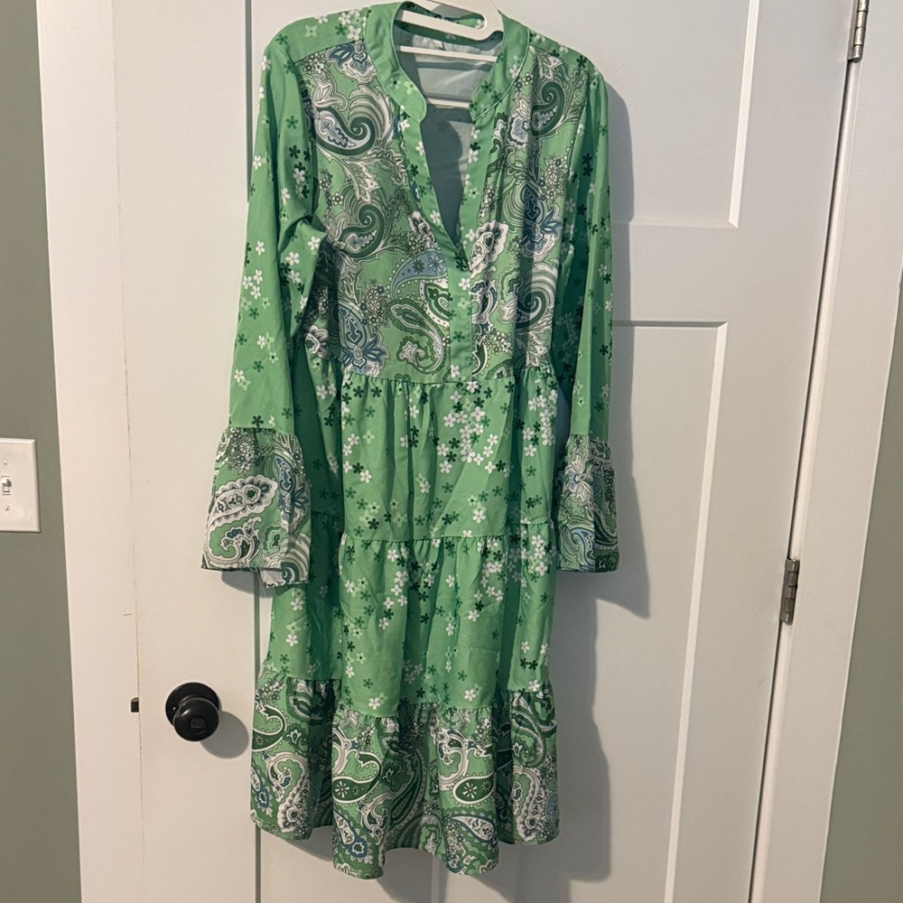 Green Paisley Print Dress